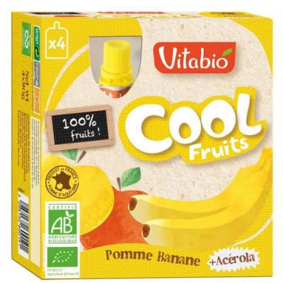 VITABIO Compotes Cool Fruits Bio - Pomme Banane - 4 gourdes de 90g