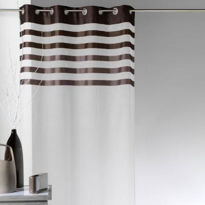 Voilage en Voile avec parement &agrave; rayures color&eacute;es - Taupe - 140 x 250 cm