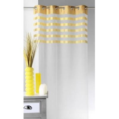 Voilage en Voile avec parement &agrave; rayures color&eacute;es - Jaune - 140 x 250 cm