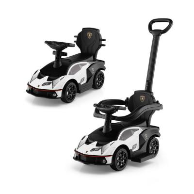 COSTWAY Voiture &agrave; Pousser 3 en 1 pour Enfants 12-36 Mois  Licence Lamborghini Poign&eacute;e&Volant&Garde-corps&Klaxon 86x40x905CM Blanc 