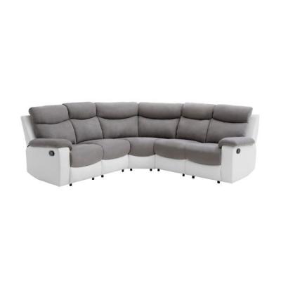 LOUNGITUDE Canap&eacute; d'Angle de Relaxation OSCAR 5 places bi-mati&egrave;re - Gris / Blanc