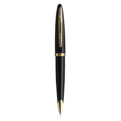 WATERMAN Stylo Bille - Bleu - Car&egrave;ne Laqu&eacute; Noir, Finitions Or - Pointe Fine - 