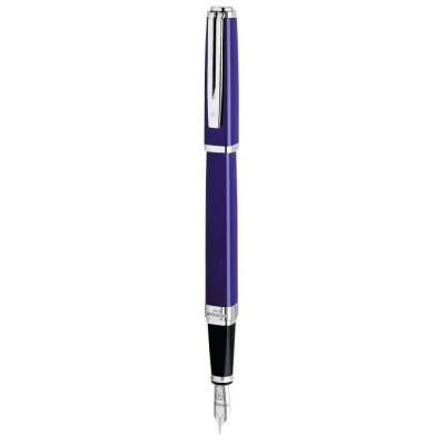 WATERMAN  Exception Stylo Plume Fin, Bleu avec Clip Plaqu&eacute; Argent, Plume Fine, Cartouche d'Encre Bleue, Coffret Cadeau 
