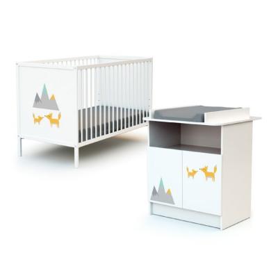 WEBABY Ensemble lit b&eacute;b&eacute; 60x120 cm + commode &agrave; langer 2 portes RENARD Blanc