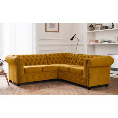 LISA DESIGN William - Canap&eacute; d'angle Chesterfield - 5 places - velours - Jaune