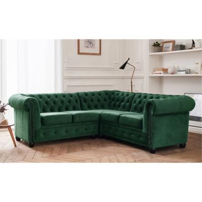 LISA DESIGN William - Canap&eacute; d'angle Chesterfield - 5 places - velours - Vert