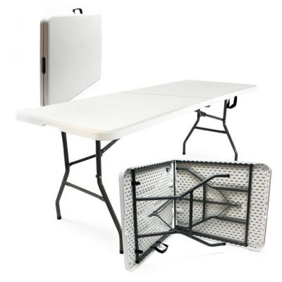 WILTEC Table de camping pliante, 1800 x 750 x 740 mm, table portable gris clair en PE-HD/acier, table pliable l&eacute;g&egrave;re pour ext&eacute;rieur, bbq, f&ecirc;tes, barbecue,