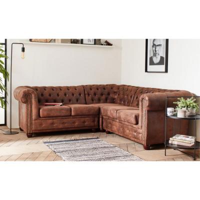 LISA DESIGN Winston - Canap&eacute; d'angle Chesterfield - 5 places - style industriel - Marron