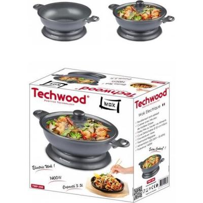 TECHWOOD Wok &eacute;lectrique Noir 1500W Rev&ecirc;tement antiadh&eacute;sif Contenance 3.6 L
