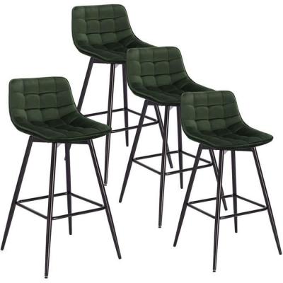 Lot de 4 tabourets de bar-chaise de bar- en velours avec pieds et repose-pieds en m&eacute;tal-vert fonc&eacute;