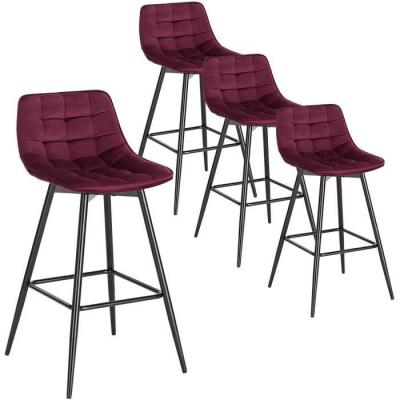 Lot de 4 tabourets de bar-chaise de bar- en velours avec pieds et repose-pieds en m&eacute;tal-bordeaux