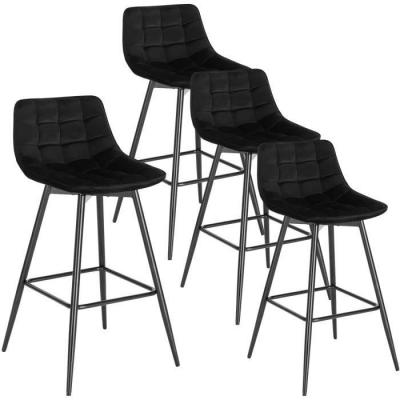 Lot de 4 tabourets de bar-chaise de bar- en velours avec pieds et repose-pieds en m&eacute;tal-noir