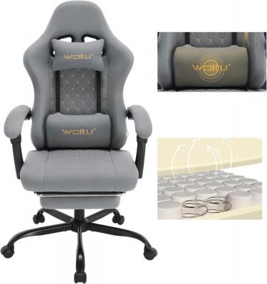 WOLTU Chaise gaming massante,fauteuil gamer,avec soutien lombaire massant,tissu maille,gris+jaune 