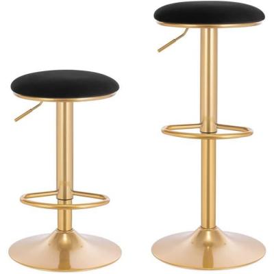 Lot de 2 tabouret de bar avec repose-pieds -tabouret rond haut m&eacute;tallique hauteur-noir + or