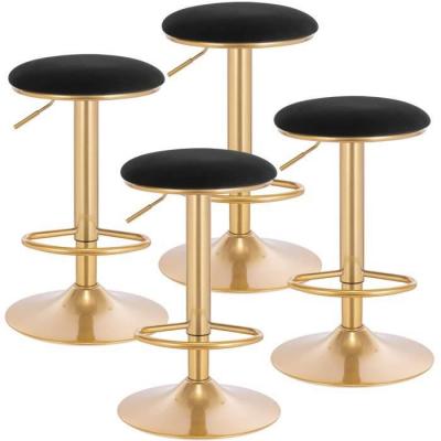 Lot de 4 tabouret de bar avec repose-pieds -tabouret rond haut m&eacute;tallique hauteur-noir + or