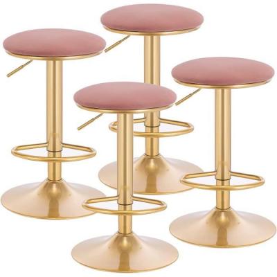 Lot de 4 tabouret de bar avec repose-pieds -tabouret rond haut m&eacute;tallique hauteur-rose + or