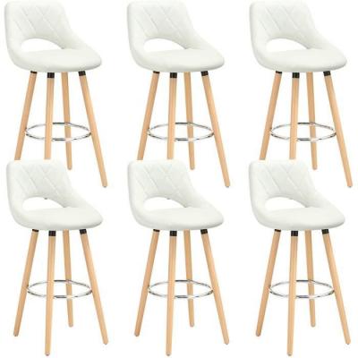 Lot de 6 tabourets de bar en lin et bois massif avec dossier et repose-pieds 43x40x96cm blanc