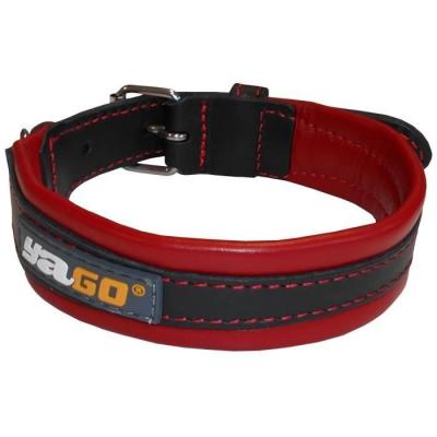 YAGO  Collier en Cuir Noir et Rouge Souple et R&eacute;glable pour moyen chien, taille M 34-43 cm 