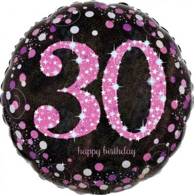 AMSCAN  ballon en aluminium Happy 30 Birthday 45 cm h&eacute;lium noir/rose
