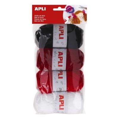 APLI  946052 - Pelote de fils &agrave; tricoter 4 unit&eacute;s 50g, tons rouges
