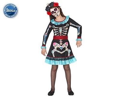 ATOSA D&eacute;guisement Squelette Color&eacute; Bleu Fille Dia De Los Muertos 7-9ans (130-145 Cm)
