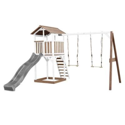 AXI  Beach Tower avec Balancoire Double Marron Blanc Toboggan Gris