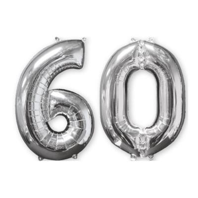 GENERIQUE Lot de 2 ballons aluminium 66 cm chiffre argent 60
