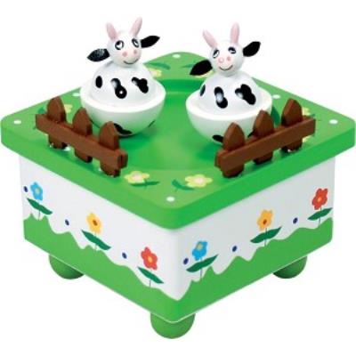 EQUILIBRE ET AVENTURE Boite &agrave; musique avec 2 vaches qui dansent en musique et deux petites barri&egrave;res