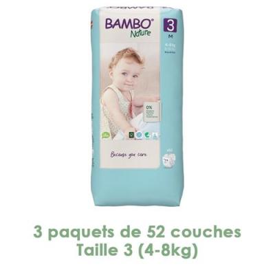 BAMBO NATURE Couches &eacute;co-con&ccedil;ues  - Taille 3 - Carton de 156 unit&eacute;s