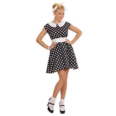 WIDMANN D&eacute;guisement -  - Robe des Ann&eacute;es 50 - Blanche &agrave; pois noirs - Adulte - Mixte - Int&eacute;rieur