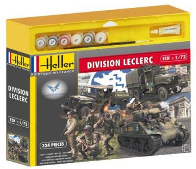 HELLER  - 53006 - maquette - division leclerc - m4a2 sherman, gmc, jeep, figurines - 324 pi&egrave;ces 