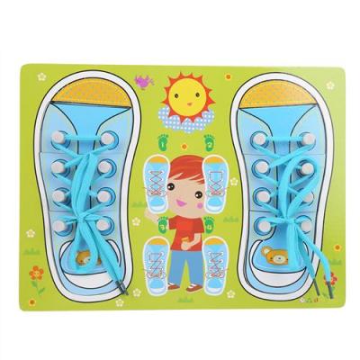 GENERIQUE Jouet &agrave; Apprendre &agrave; Nouer des Chaussures en Bois de B&eacute;b&eacute; - Bleu Vert 