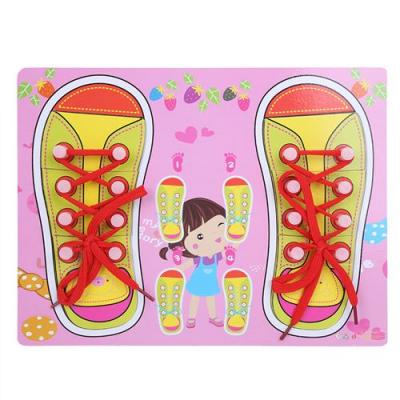 GENERIQUE Jouet &agrave; Apprendre &agrave; Nouer des Chaussures en Bois de B&eacute;b&eacute; - Rose 