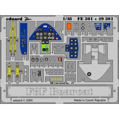GENERIQUE Eduard Grumman F8F Bearcat - pi&egrave;ces pr&eacute;-peintes en couleur (pour maqu
