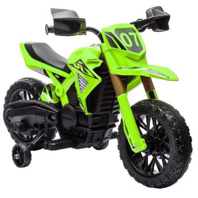 AIYAPLAY Moto cross &eacute;lectrique enfant 6 v 2 moteurs effets sonores max. 3 kmh 30 kg avec stabilisateurs vert 