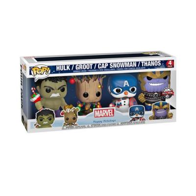FUNKO Pack de 4 figurines  pop marvel holiday groot hulk thanos captain america exclusivit&eacute; fnac 