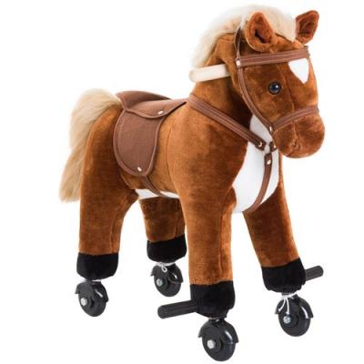 HOMCOM Porteur cheval pour enfant +36 mois effet sonore repose-pieds poign&eacute;es marron blanc 