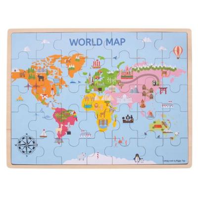 BIGJIGS Puzzle carte du monde en bois, 35dlg.
