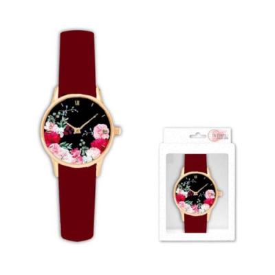 TCS STC &ndash; Montre Tendance Bracelet Uni Rouge Imprim&eacute; Fleurs