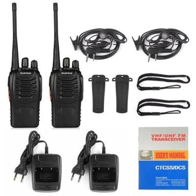  Talkie Walkie 888S Noir- UHF 400-470MHz, 2-4 km, 8H Vie de la batterie 