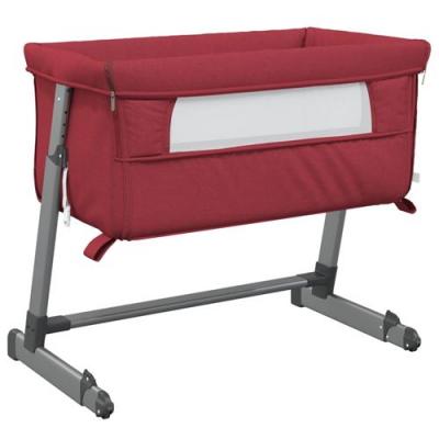 VIDAXL Revera Lit b&eacute;b&eacute; avec matelas rouge en tissu de lin