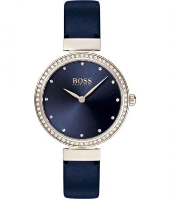 BOSS  Montre Analogique &agrave; Quartz pour Femme avec Bracelet en Cuir Bleu - 1502477