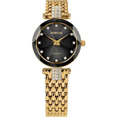 JOWISSA  Facet Strass Montre Femme Suisse J5.630.S Noir/d'or