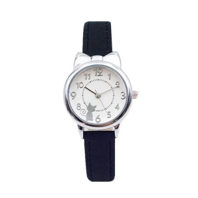 OEM Montre &agrave; quartz Enfant avec Mignon Chat - Argent&Noir 