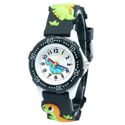 OEM Montre enfant quartz etanche Mignon - Motif Dinosaure 3D - noir 