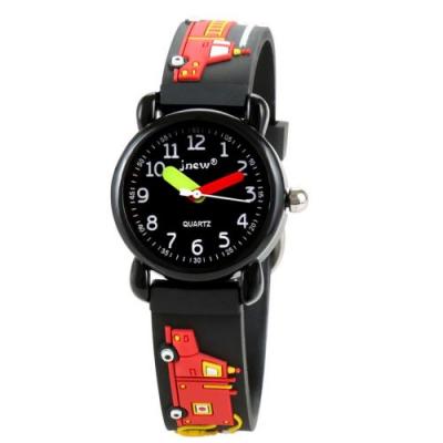 OEM Montre enfant quartz etanche - Motif Camion de pompier 3D - Noir 