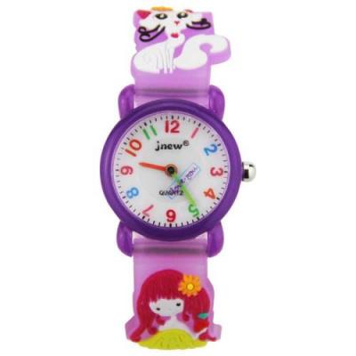 OEM Montre enfant quartz etanche - Motif Fille et chat 3D - Violet 