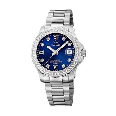 JAGUAR  J892/3 Montre pour Femme avec bo&icirc;tier de 34,5 mm Bleu et Bracelet en Acier