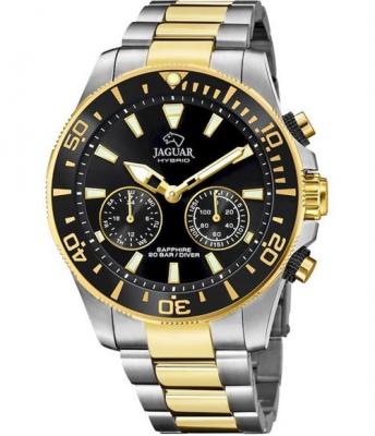 JAGUAR Montre connect&eacute;e  Hybrid Steel Ip or cadran noir et lunette J889 / 2