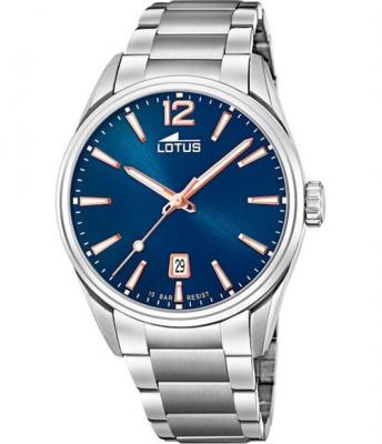 LOTUS Montre  L18692-2 - Dateur Acier Argent&eacute; Cadran Bleu Homme